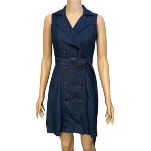 White House Black Market Denim Mini Dress Size 0 Double Breasted Button Belted